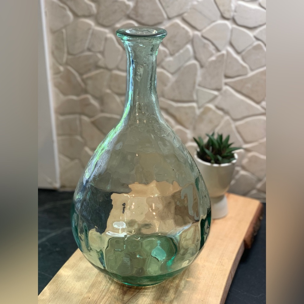 VINTAGE RECYCLED GLASS | Green Glass Balloon Style Vase | Made in Spain
